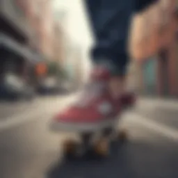 Dynamic skateboarder showcasing New Balance footwear in action