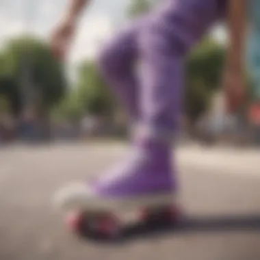 Skateboarding with Lilac Converse Skateboarder wearing lilac purple Converse while performing a trick