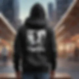 A black hoodie with unique graphics designed for skateboarders.