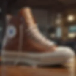 Close-up of brown hightop platform Converse showcasing unique design elements