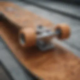 Close-up of a cruiser skateboard deck showcasing unique design elements