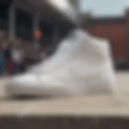 Close-up of the Nike SB Blazer Court White showcasing its unique texture and design details.