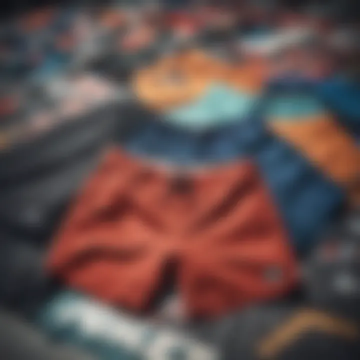 Different styles and colors of Nike SB skate shorts displayed