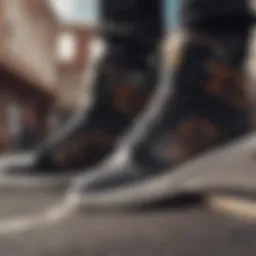 A close-up view of Osiris skateboarding shoes showcasing their unique design