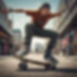 A dynamic skater performing tricks in stylish skate cargos