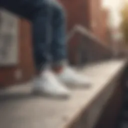 Nike Blazer Low white sneakers on a skateboarding ramp