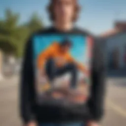 A vibrant graphic crew neck sweatshirt showcasing skateboarding art