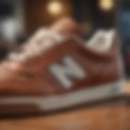 Close-up of New Balance all leather shoe detailing showcasing craftsmanship
