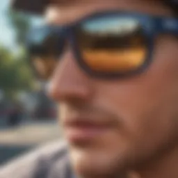 Close-up view of Oakley Holbrook Sapphire Prizm sunglasses showcasing lens details