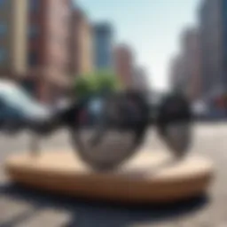 Stylish round black sunglasses on a skateboard