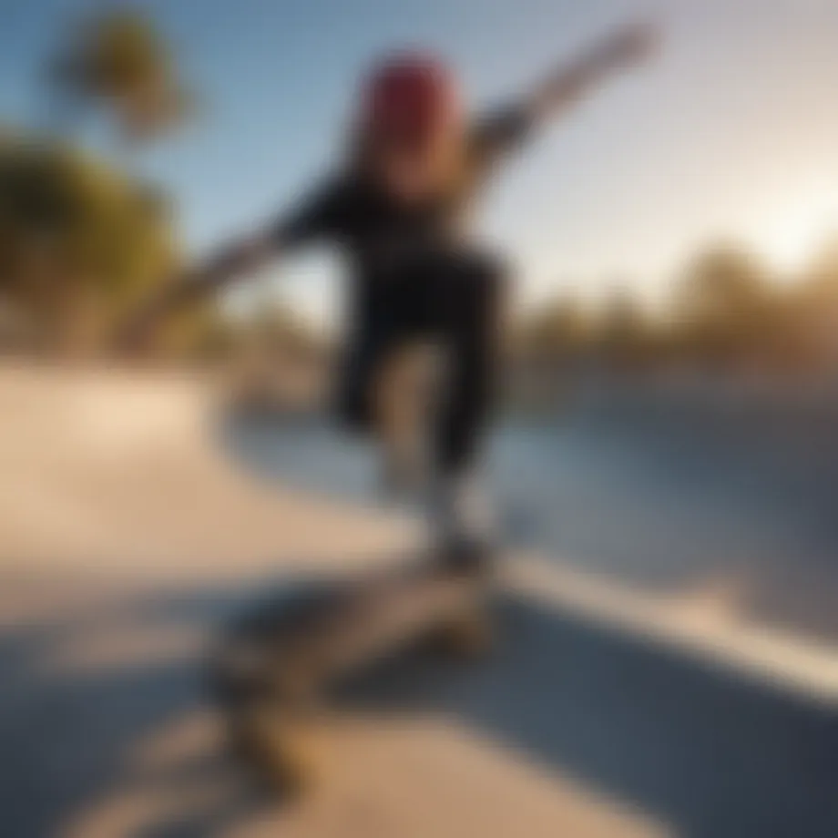 A vibrant skatepark showcasing various skateboarding styles