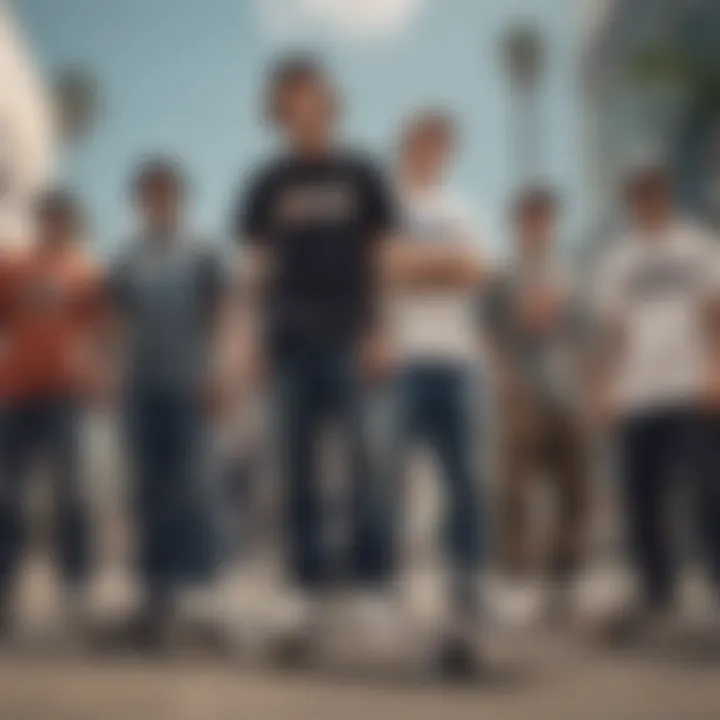 Group of skateboarders representing various brands