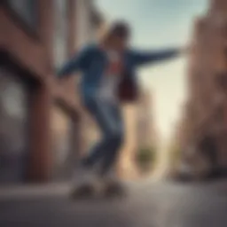 Skateboarder showcasing brand apparel in an urban setting