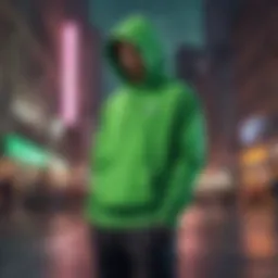 A visually striking neon green Nike hoodie displayed against an urban backdrop