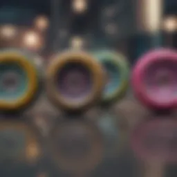 Skateboard wheels in various colors and sizes